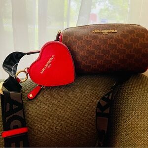 Karl Lagerfeld Brown and Red Logo Crossbody